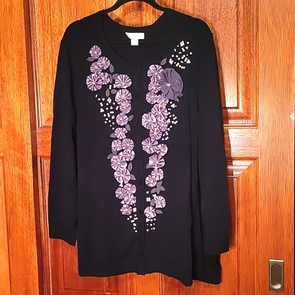 NWOT C.J. Banks Sweater Black & Grey with Pearl's size 3X